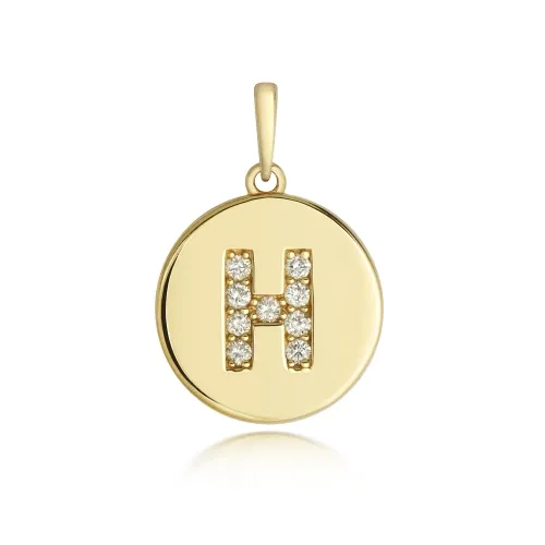 Diamond H Initial Pendant 9ct Yellow Gold 1.10g